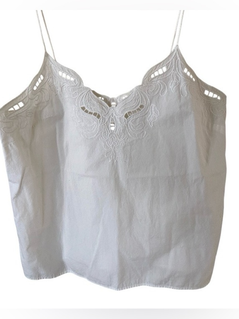 H&M White Embroidered V-Neck Camisole 100% Cotton Top size 10